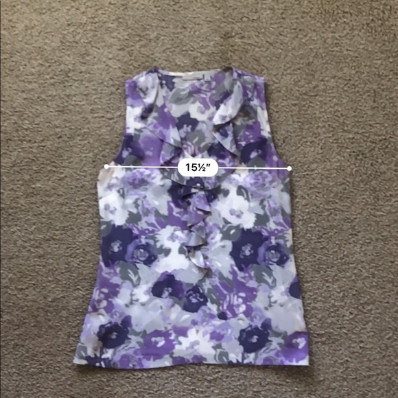 Halogen 100% Silk Purple Floral Blouse with Ruffle - Picture 5 of 6